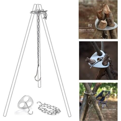 Outdoor Camping Ring Hook Stainless Steel Hanger BBQ Camping Tripod Hanging Pot Rack For Fire Hanger Campfire Cookware