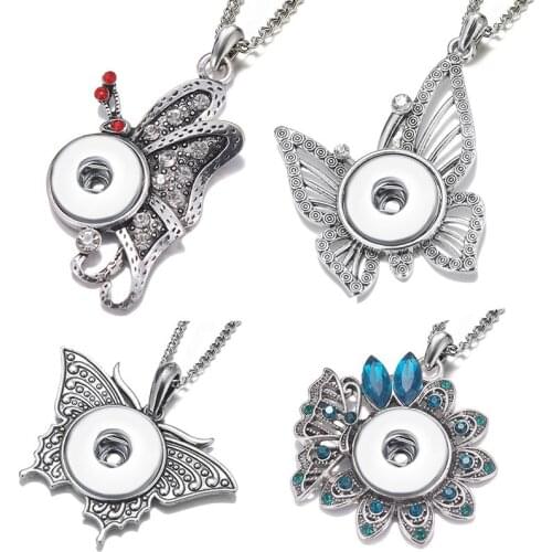 New Beauty lively Butterfly Cute rhinestone snap pendant necklace fit 18mm snap buttons 18mm snap jewelry