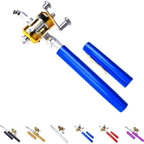 Portable Pocket Telescopic Mini Fishing Pole Pen Shape Folded Fishing Rod With Reel Wheel