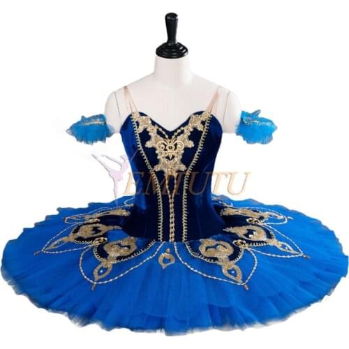 Professional Ballet Tutu Blue Golden Women Professional Ballet Stage Costume Girls Performance Competition Ballet Dress