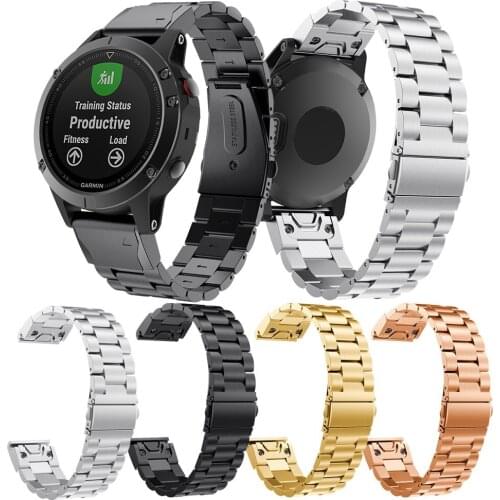 Garmin Fenix 5 Watch Band Metal Solid Stainless Steel Smart Watch Replacement Bands With Mental Spring Buckle