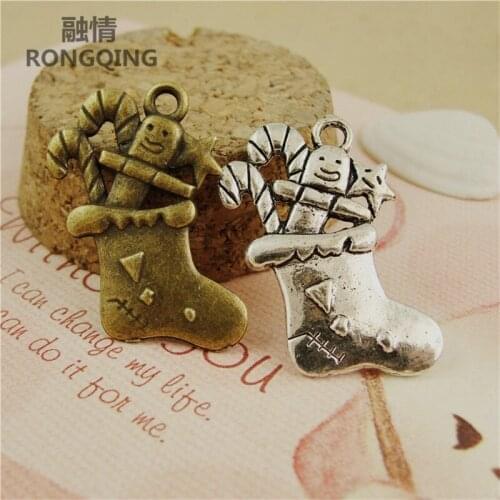 RONGQING 50pcs/pack Jewelry Christmas boots Charm for Bracelet Necklace Jewelry DIY Making Accessories