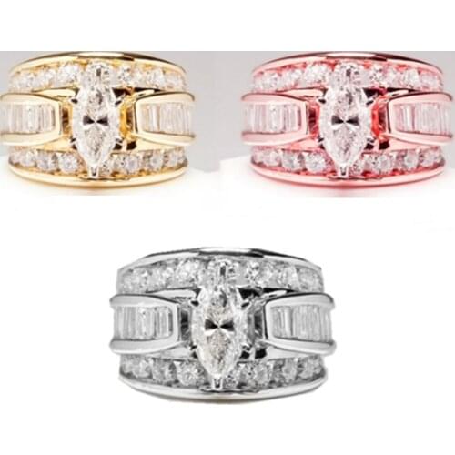 Luxury Brand Fashion 3 Color Available Drop Water Cut Crystal Ring For Women Wedding Engagement Finger Accessories Rings