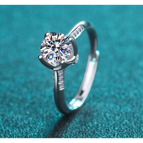 Silver 1 Carat Excellent Cut Diamond Test Passed D Color Good Clarity Moissanite Wedding Rose Ring Silver 925 Jewelry Female