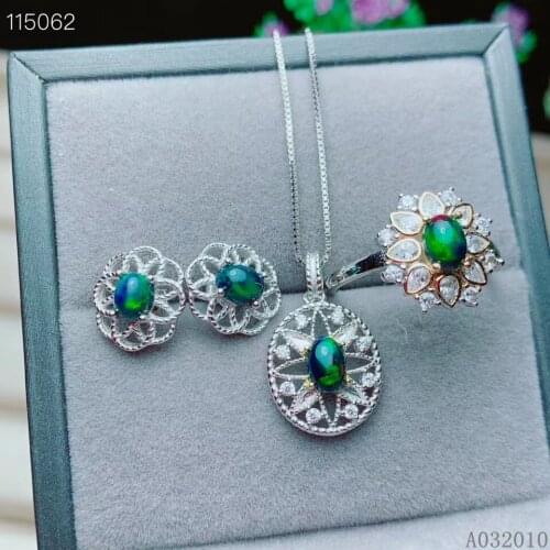 KJJEAXCMY fine jewelry 925 sterling silver inlaid natural black opal earrings ring pendant lovely girl suit support test