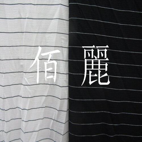 Top Grade Chiffon Paris Beads End of Black And White Thin Stripe Cloth Spring And Summer Autumn Dress Tops Clothes Fabric/1m