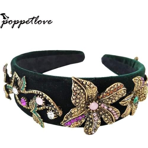 Wide Retro Flannel Headband Head Band starfish Floral Head Wreath Women Wedding Bridesmaid Bridal Headpiece Girl Flower crown