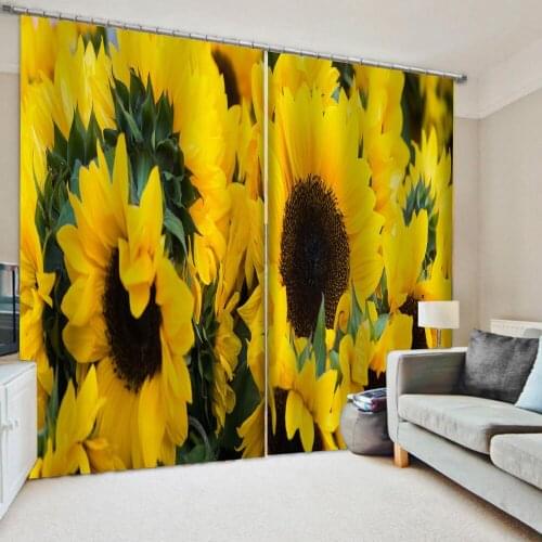 Modern Home Decoration Blackout 3D Curtain stereoscopic lifelike Photo gold sunflower curtains
