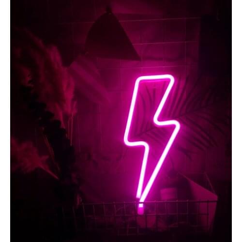 LED Neon Light Lightning Shaped Neon Sign Wall Light USB Battery Operated Night Light for Home Party Christmas Decoration
