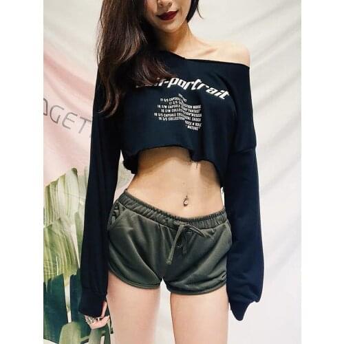 Spring new fashion letter printing irregular cut Sweatshirt women casual loose short long sleeve design style hoodies top