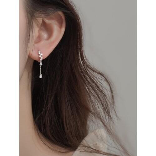 925 Sterling Silver Water Drop Shape Female Zircon Rhinestone Elegant Fashion Earrings For Women Серьги eh1460