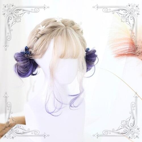 High Quality Lolita Flax Dyed Purple 50Cm+ Manual Small Roll Female Wig Cosplay Party