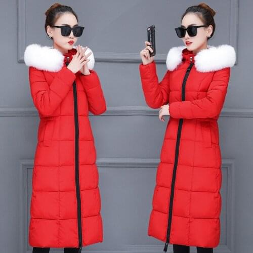 Winter Long Jacket Women Parker Coat New Hooded Faux Fur Collar Thicke Cotton Padded Jacket Plus Size M-4XL Female Winter Coats