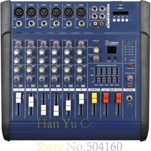 Audio Mixer 6 Channel Powered Mixing Console DJ Mixer Mezcladora De DJ Mikser Mischer