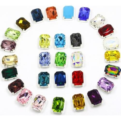 10*14mm 30pcs Rectangle Crystal Sew On Rhinestone Loose FlatBack Rhinestones With Claw sewing Rhinestones For needlework Clothes
