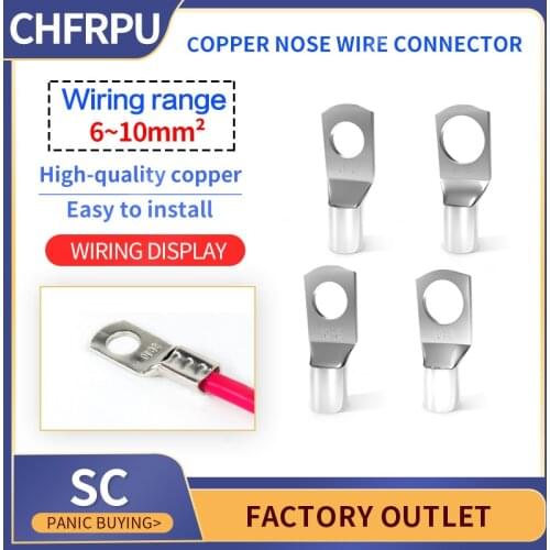 10/30pcs SC6-6 6-8 10-6 10-8 Tinned Copper Cable Lug Kit Bolt Hole Battery Terminals copper nose Wire connector Cable lugs