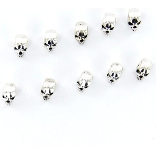 10pcs Antique Silver Punk Rock Skull Head Spacer Beads Jewelry DIY Makings