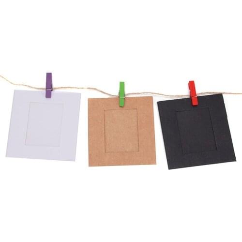 10X Paper Photo Frame Picture Hanging Album Frame Gallery With Hemp Rope Clips Hang Album Stand Kraft Frame Clips