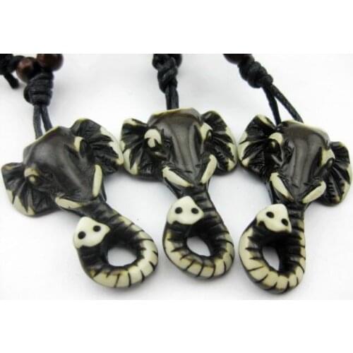 FREE SHIPPING 12pcs Auspicious Imitation Bone Carving Elephant Adjustable Cord Unique Necklace
