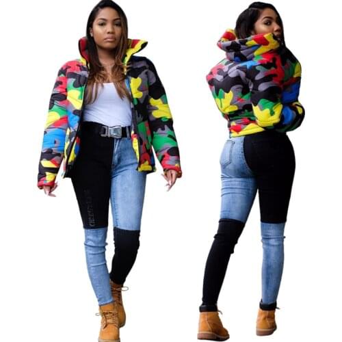 2020 Yellow Camouflage Winter Womens Jacket Warm Turtleneck Coats Casual Parkas Stylish Down Jackets for Men Couple Outfit Tops