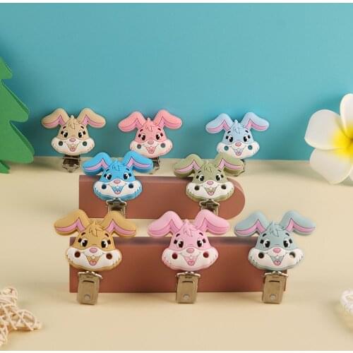 Sunrony 3pcs Silicone Pacifier Clips Rabbit Teether Clips DIY Baby Pacifier Dummy Teething Soother Nursing Jewelry Toy