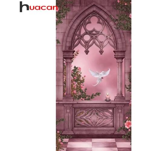 Huacan Diy Diamond Painting Widow Scenery Full Square/round Diamond Embroidery Mosaic Peace Pigeon Flower Wall Decor
