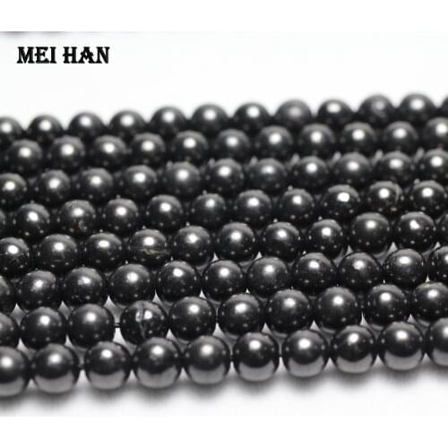 Meihan Free shipping (1 strand/set) natural precious 6mm Shungite smooth round loose beads gemstone for jewelry making