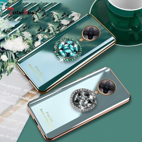 Shiny Diamond Finger Ring Plating Silicone Phone Case For Xiaomi Poco X3 NFC Pro M3 X2 Redmi K40 K30 Coque Soft TPU Cover