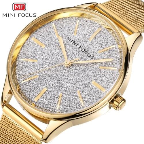MINI FOCUS Top Brand Luxury Watches Women Fashion Watch 2020 Starry Sky Dial Gold Mesh Strap Classic Casual Ladies Watch zegarek