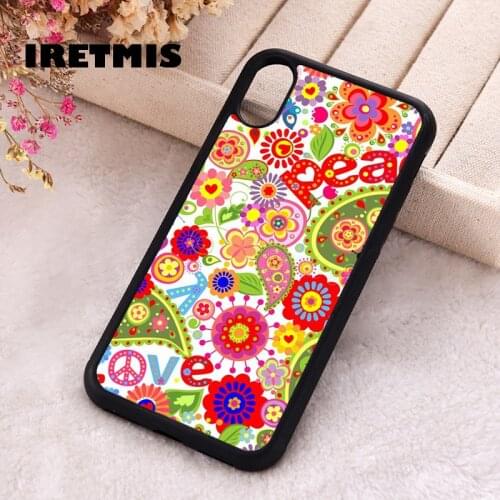 Iretmis 5 5S SE 2020 Phone Cover Case for iPhone 6 6S 7 8 Plus X Xs XR 11 12 Mini Pro Max Silicone peace and love flower heart