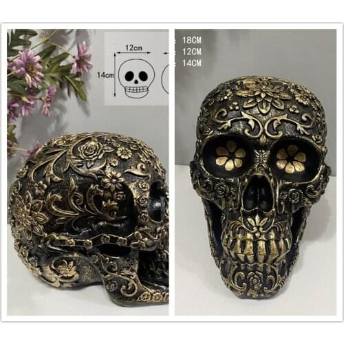 Imitation copper Skull Statue Figurine Day of The Dead Colorful Floral Sugar Skull Head Home Decor