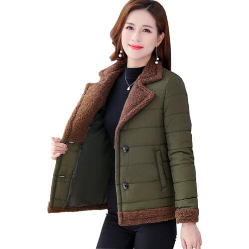 2020 Autumn Winter Women Short Cotton Parka lambswool collar Cotton clothing Warm Jacket Plus size Female Wadded Outerwear 3285