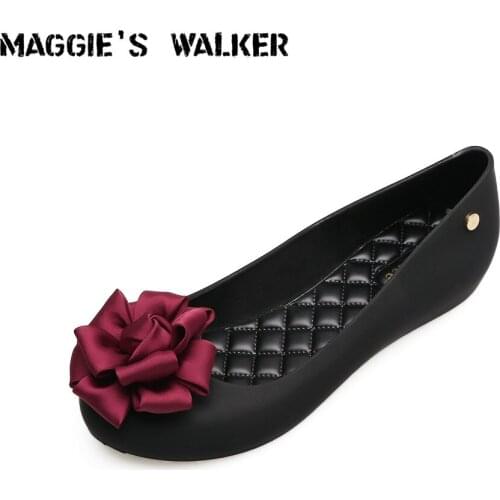 Maggies Walker Women Beach Shoes Jelly Low-top Sandals Summer Resin Wedges Slides with Flowers Size 35~40
