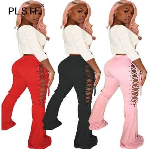 Fashion Solid Color Lace Up Long Pant High Waist Summer Spring Trousers For Woman Casual Pant