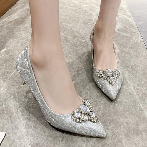 Lucyever Fashion Crystal Stiletto Heels Pumps Women Sexy Pointed Toe Banquet Wedding Shoes Woman 2021 New Silk High Heels Shoes