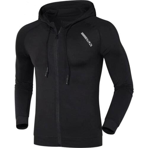 Men Hoodies Gym Sport Running Training Fitness compression elastic bodybuilding Sweatshirt Sportswear Male Hooded Jacket Hoodies