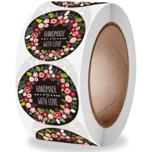 500pcs Thank You Stickers in roll Black Flower Wreath Sticker Labels for Small Business,Birthdays,Weddings,Giveaways,Party Favor