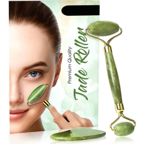 Jade Roller GuaSha Scrapping Tool Set Skin Care Solution for Anti Wrinkle Aging 100% Natural Jade Stone Face Roller Massager