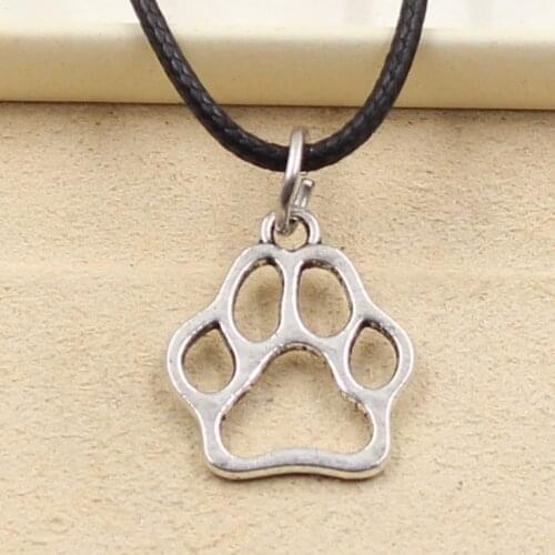 New Durable Black Faux Leather Dog Paw Cord Choker Charm DIY Necklace Pendant Retro Boho Tibetan Silver Color