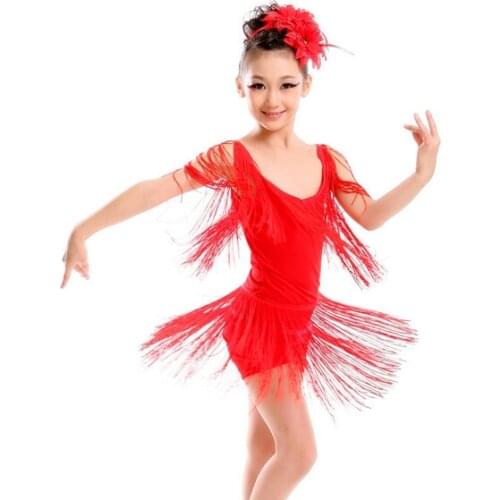 New Arrive Hot Sale New 2017 Girls Children Salsa Performance Dresses Tassel Latin Dance Dresses Children for Sale