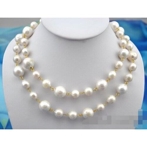 Vogue huge 36"14mm round white reborn keshi pearl necklace