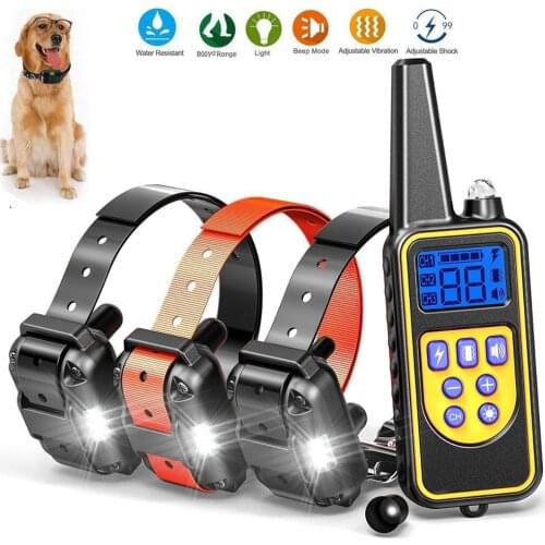 Electric Shock Dog Training Collar 800M Pet Remote Control Waterproof Rechargeable German Shepherd Bark-stop Dogs Collar