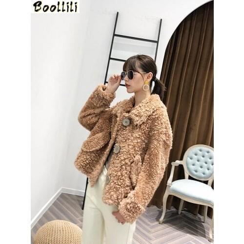 Boollili Sheep Shearing Real Fur Coat 100% Wool Jacket Women Korean Vintage Autumn Winter Coat Women Clothes 2020 Fur Top