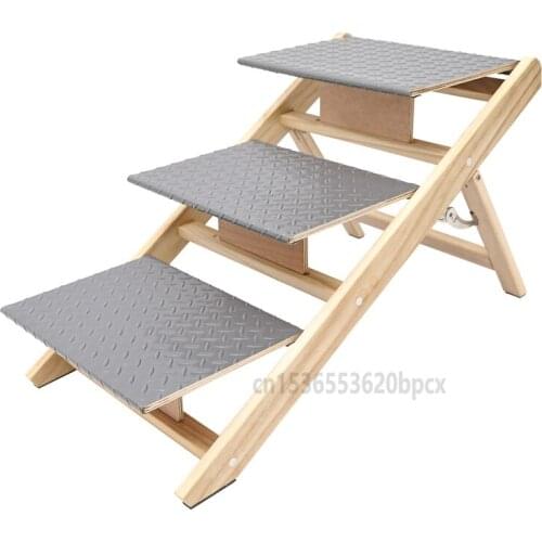Pet Folding Ladder Dog Stairs Wooden 3-step Stairs Cat Dog Up Down The Stairs Small Cats Can Move Non-slip Stairs Bearing 12 Kg