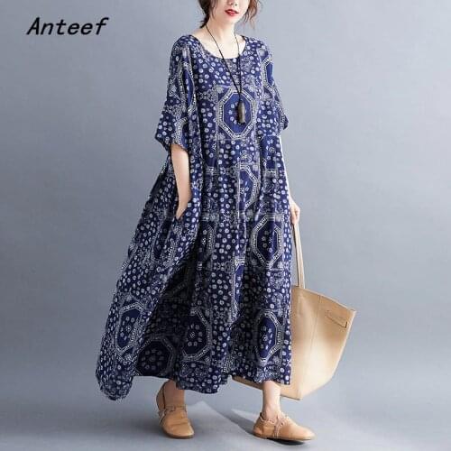 Cotton plus size vintage floral women casual loose long summer dress elegant clothes 2021 ladies dresses sundress