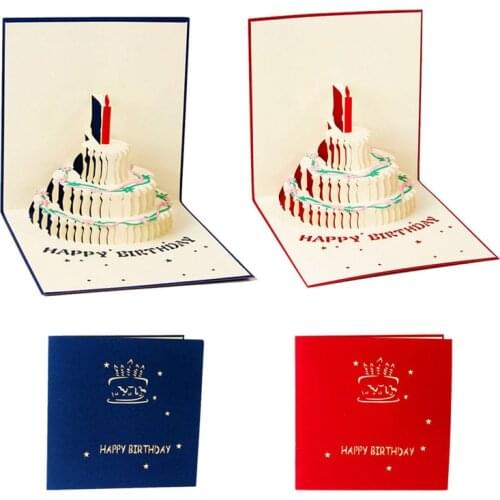 3D Pop Up Greeting Card Handmade Happy Birthday Cake Day Thank You Craft Paper Postcard