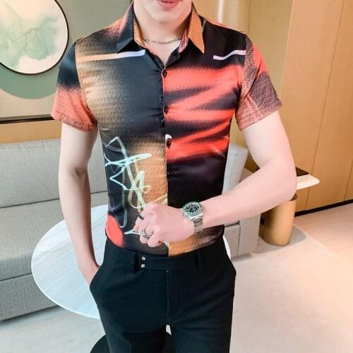 Luxury Tuxedo Shirts Baroque Shirt Men Summer Short Sleeve Print Dress Shirts Streetwear Social Casual Shirt Camisa Masculina