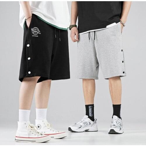 Boys Black Board Shorts Men Summer 2021 Fashion Male Casual Pants Cargo Shorts Mens Clothing Oversize Sweatpants Side Buttons