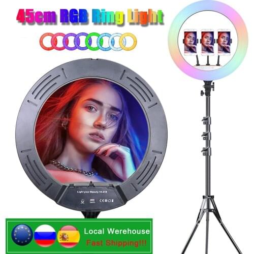 18inch 45cm RGB Selfie LED Ring Light Tripod Phone Camera Holder Colorful Photography Lamp For Youtube VK Video Ringlight