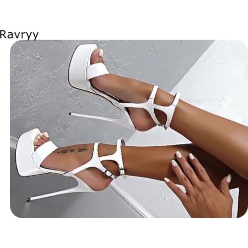 Ankle Strap womans high heels white platform heels sexy pumps open toe sandals thin heel female shoe party club show dress suit